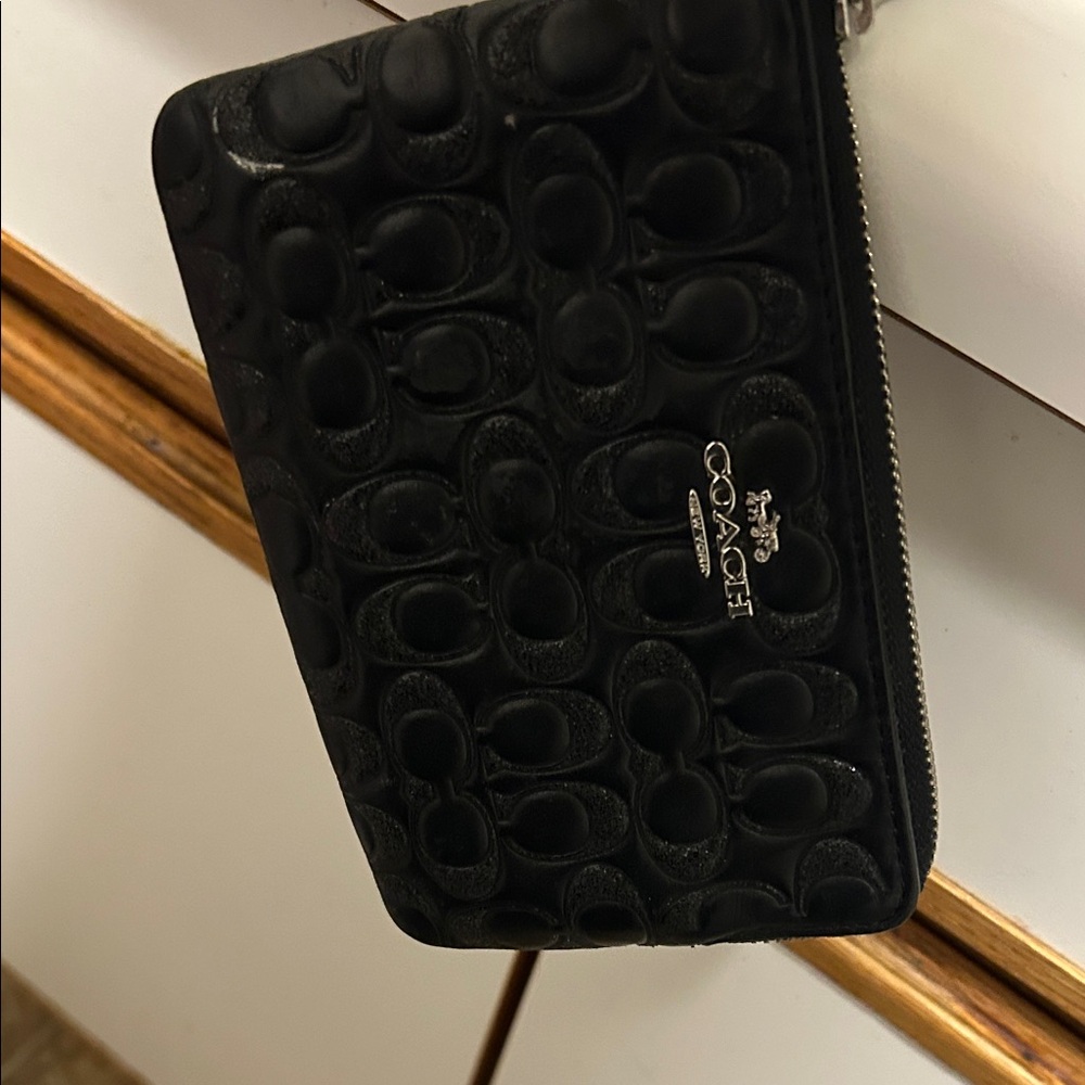 Coach Black Embossed Leather Wristlet - Picture 2 of 5
